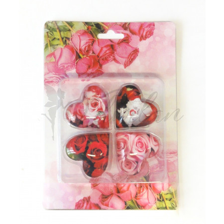 Srdíčkové magnety s růží - sada 4ks
