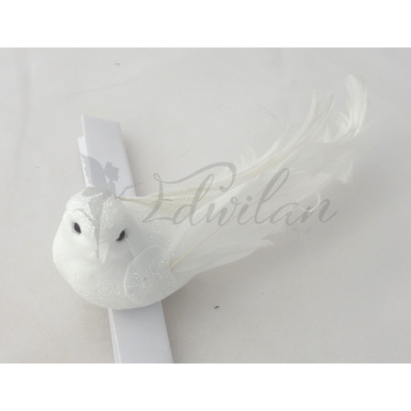 Třpytivý bílý ptáček - 12ks