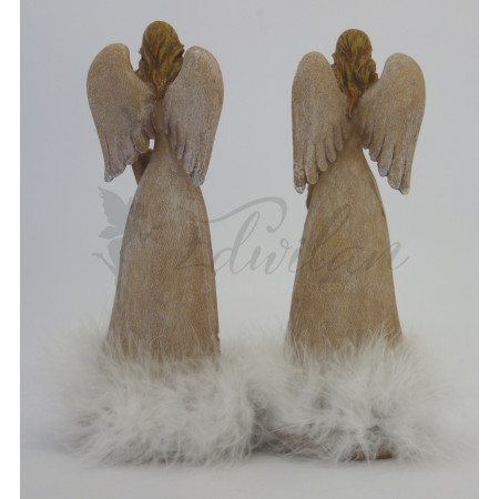 Hnědý anděl zdobený pírky - 2ks