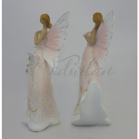 Růžový anděl s květy na šatech - 2ks
