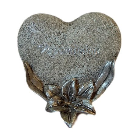 Náhrobní kámen srdce s lilií - šedý