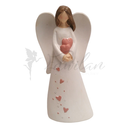 Bílý anděl držící dvě srdce