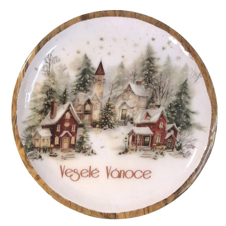 Dekorace - kulatý tác ,,Veselé Vánoce" (Ø25)